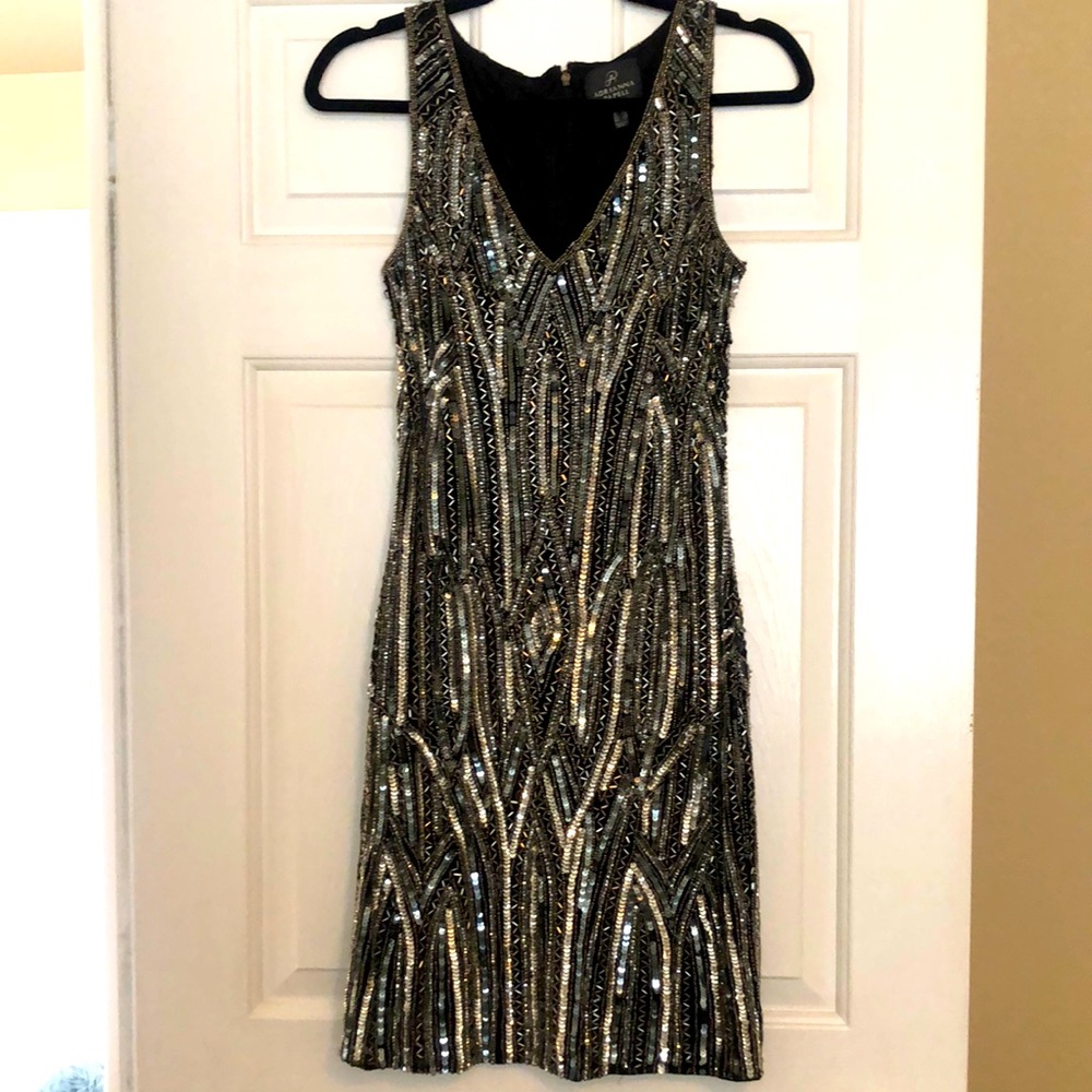 ADRIANNA PAPELL Beaded Sequin Mini-Dress Prom 💕 Wedding